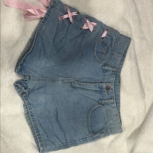 Light Blue Jean Shorts with Pink Details